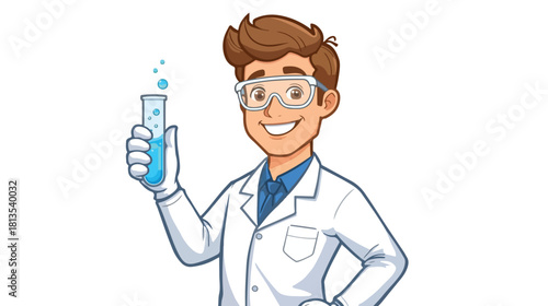 Scientist Mascot Holding Test Tube Vector Illustration