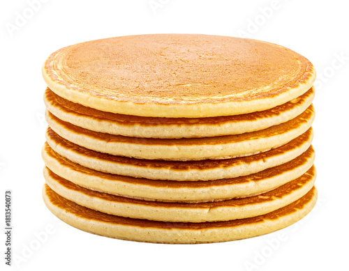 Stack of pancakes isolated on white background, transparent PNG