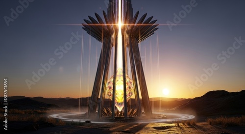 Futuristic Architectural Marvel Illuminated at Sunset - A Beacon of Innovation and Design.