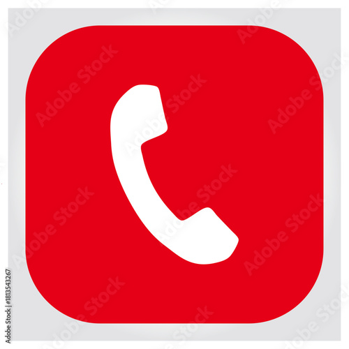 Red icon with white telephone handset symbol for call contact isolated on white background, Vector