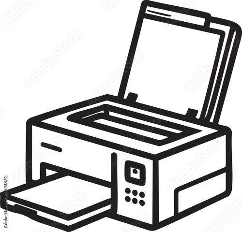 Printer vector illustration: black and white outline for printing and scanning eps silhouette