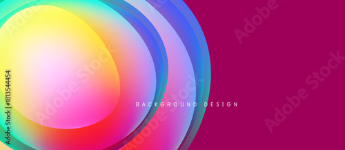 Abstract vibrant layers create dynamic visual effect. Gradient colors blend, forming circular shapes, modern design.