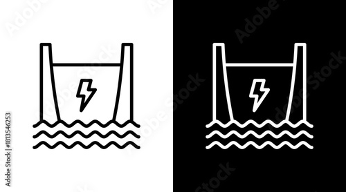 Hydropower Dam  White Icon Set Design