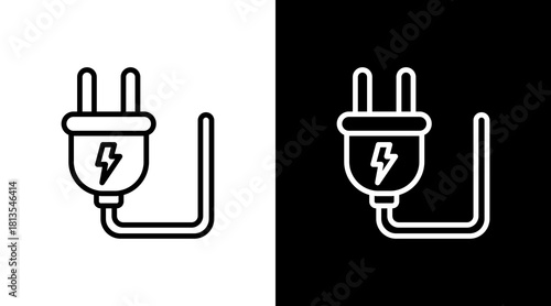 Electric Plug  White Icon Set Design