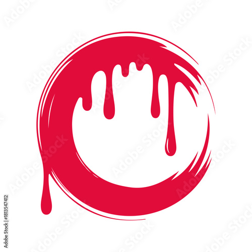 Red circle liquid drop and splash, Red paint splashes