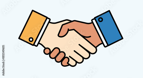 Illustration of a handshake between two people with different skin tones.