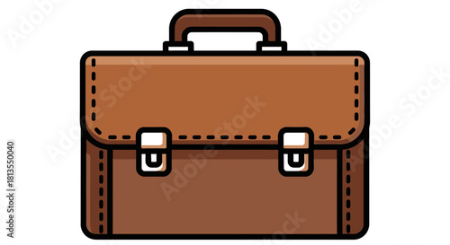 Illustration of a brown leather briefcase with a handle and two clasps.
