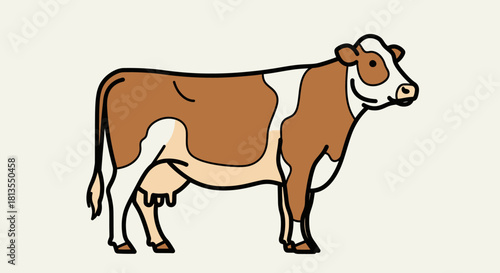 Illustration of a brown and white cow standing sideways.