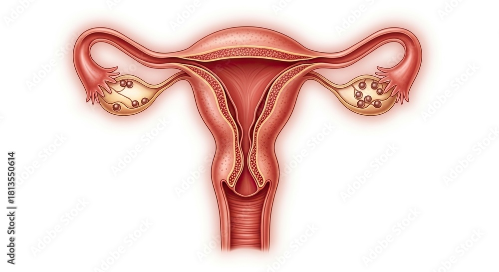 Obraz premium Uterus and ovaries depiction medical illustration showcasing female reproductive system anatomy and functions highlighting gynecological health and educational purposes