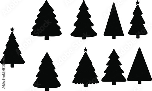 Christmas, tree, silhouette, pine, black, festive, winter, holiday, decoration, vector, graphic, clipart, icon, season, minimalist, Christmas tree, pine tree, black silhouette, festiv,,