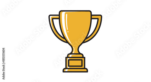 Gold trophy cup with handles on a white background.