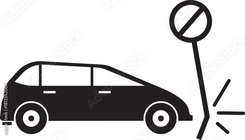 Traffic Accident Icon with Car and Broken Sign