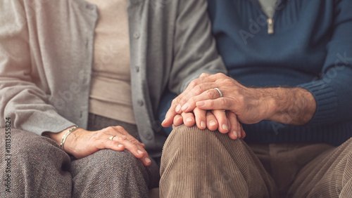 Elderly couple holding hands and supporting each other