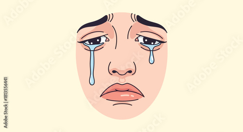 Cartoon illustration of a crying face with tears streaming down.