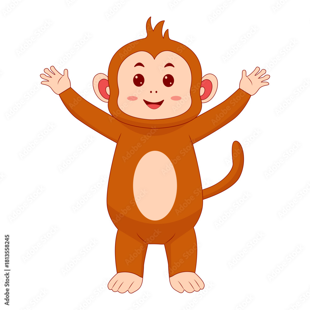 Obraz premium Baby Monkey Cartoon Character on White Background. Vector Illustration