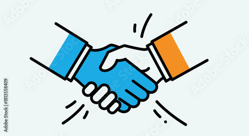 Illustration of a handshake between two people with different colored sleeves.