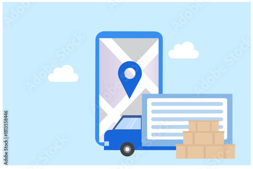 Logistics, parcel tracking system and digital fast delivery service vector illustration