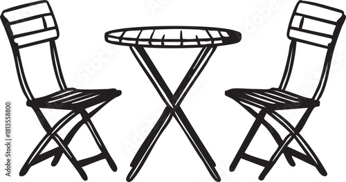 Patio furniture set vector: table and chairs illustration eps silhouette