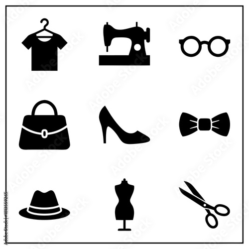 Fashion icons and symbols in black and white, perfect for design projects