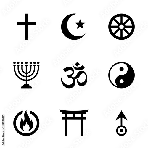 Religious symbols representing different faiths and spiritual beliefs
