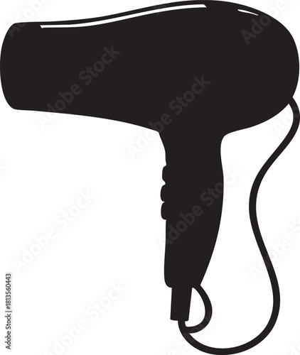 Black hair dryer vector illustration - professional hair styling tool eps silhouette