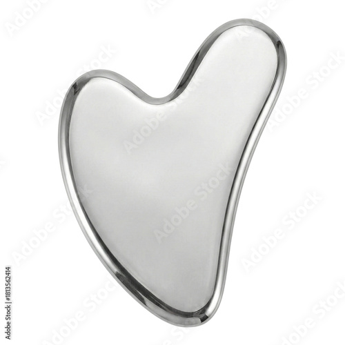 Stainless steel heart shaped gua sha massage tool isolated on white background
