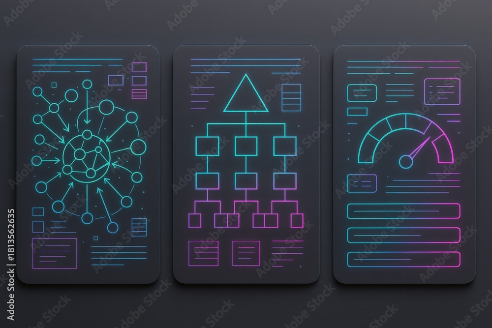Fototapeta premium Interactive data visualization with flowcharts and information diagrams emphasizing analysis and network theory concepts captured with clarity