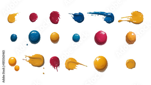 Watercolor or slime stain vector set. Color paint splatter. Colorful ink stains, abstract paints splashes and wet splats. Flow art material. Liquid drop. Fluid color stain liquid Vector illustration. 