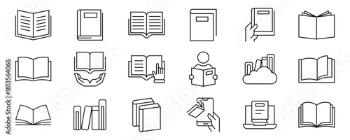 Book outline icon set. Editable stroke. Vector illustration
