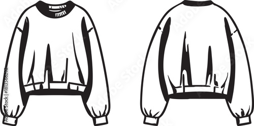 Vector crop top sweatshirt illustration: front and back view eps silhouette
