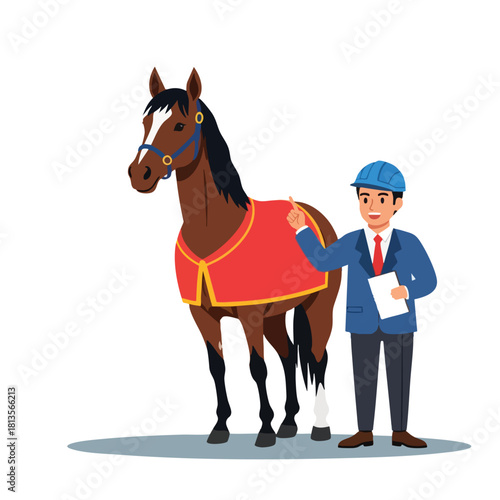 Jockey Inspecting a Thoroughbred Racehorse