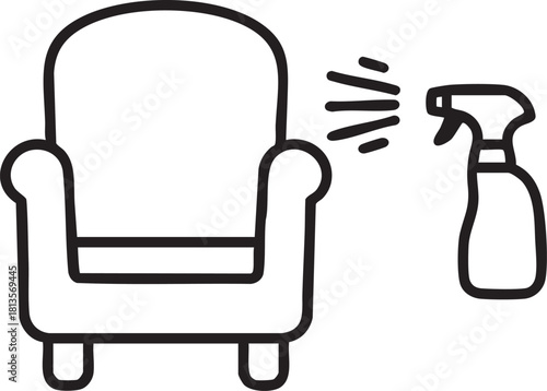 Upholstery cleaning vector icon: sofa, couch, spray bottle illustration eps silhouette