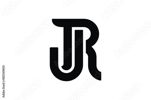 A black and white logo featuring the letters j and r in a stylized design