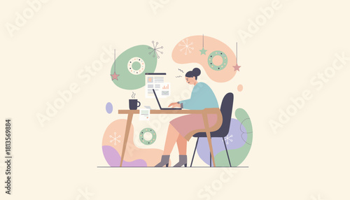 Busy woman working at her desk feeling stress and fatigue while managing deadlines