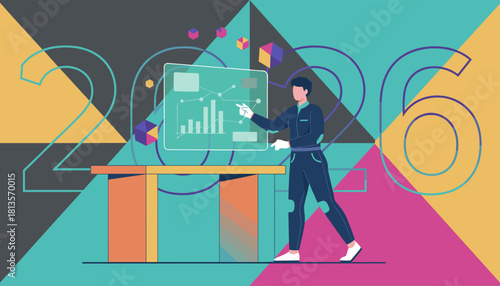 Business planning 2026 Professional analyzes futuristic holographic charts and graphs