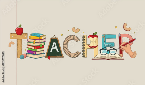 Teacher word formed by school objects and books education