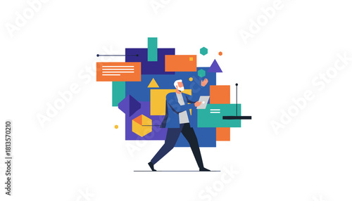 Senior professional analyzing complex data management and technological integration