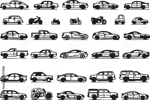 Vector car and motorcycle silhouettes: eps, svg, png clipart graphics eps