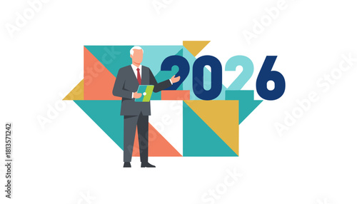 Executive professional planning 2026 goals with abstract geometric background