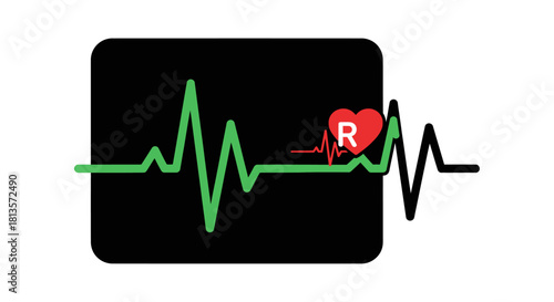 Heartbeat pulse trace vector illustration medical health concept with heart symbol isolated on white background