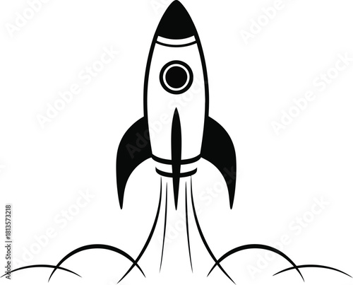 Black and white rocket launching with smoke trails