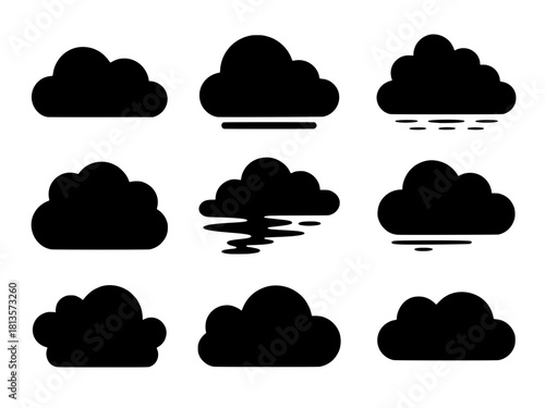 cloud icon set. weather, sky, forecast rain storm vector illustration silhouettes elements