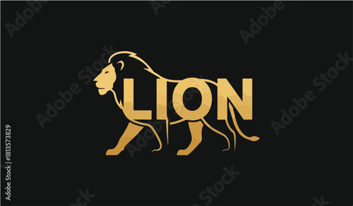 Golden lion silhouette with integrated lettering on black