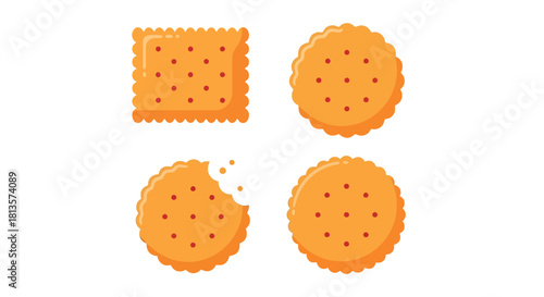 Crispy biscuit and cracker illustrations with square, round, and bitten designs. perfect vector graphic for snack-related projects, food packaging, and culinary presentations.
