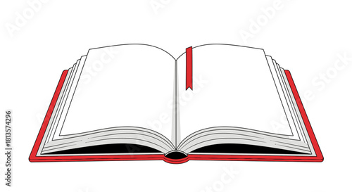 Open book with blank pages and a red bookmark, a versatile vector illustration ideal for educational resources, learning concepts, storytelling, and literary themes.