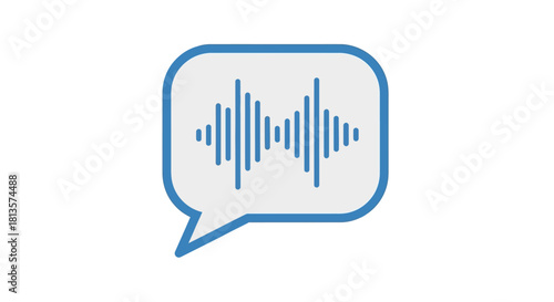 Voice message icon, a clean speech bubble containing blue sound waves, symbolizing audio communication, digital chat, recording, or interactive dialogue on a pristine white background.