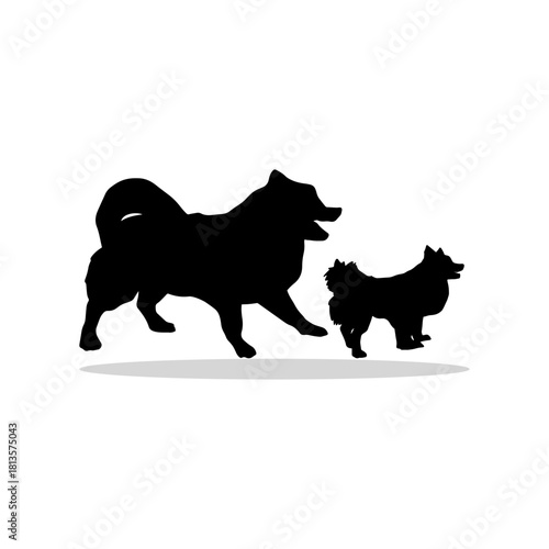 Silhouette Doggy and Puppy on White Background,Silhouettes of Dogs Walking and Running - Animal Illustration for Pet Lovers