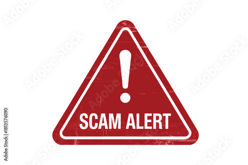 Red triangle warning sign for scam alert with exclamation mark
