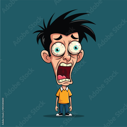 Cartoon man with wide eyes and open mouth expressing shock and fear.