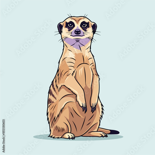 Adorable Meerkat Standing Alertly on a Light Background.